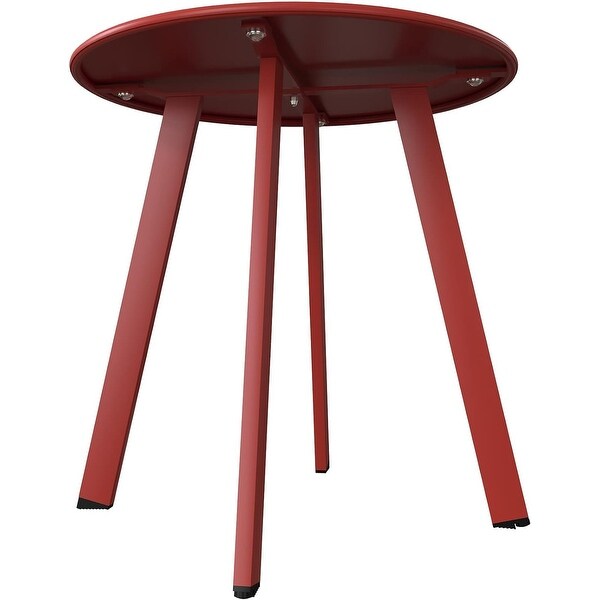 Indoor and Outdoor Steel Side Table，WeatherResistant Round End Table with Square Feet，Small Accen Table Great for Patio