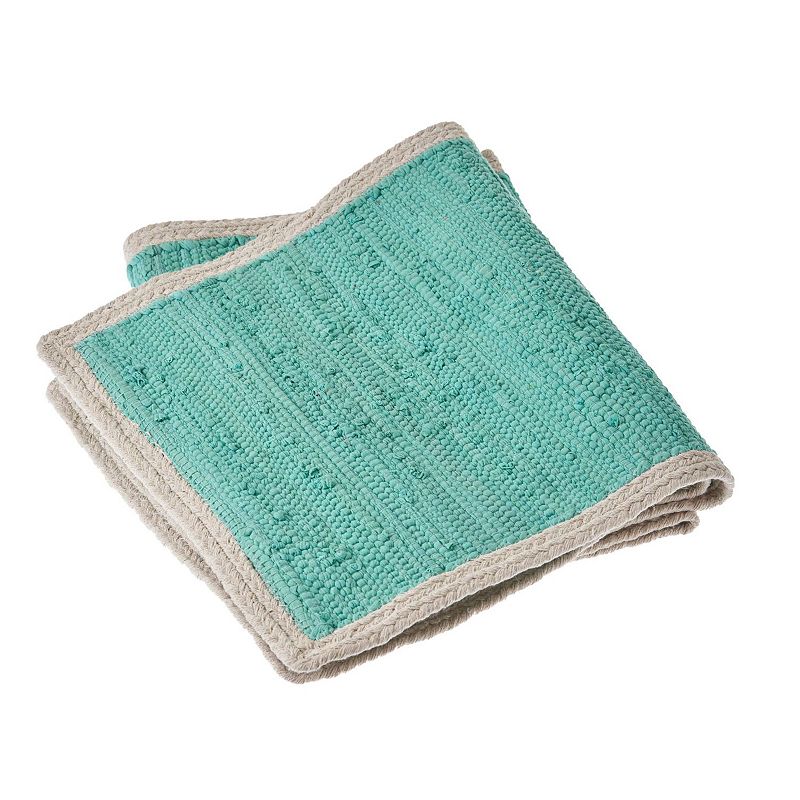 80 Turquoise and Cream Hand Woven Bordered Rectangular Table Runner