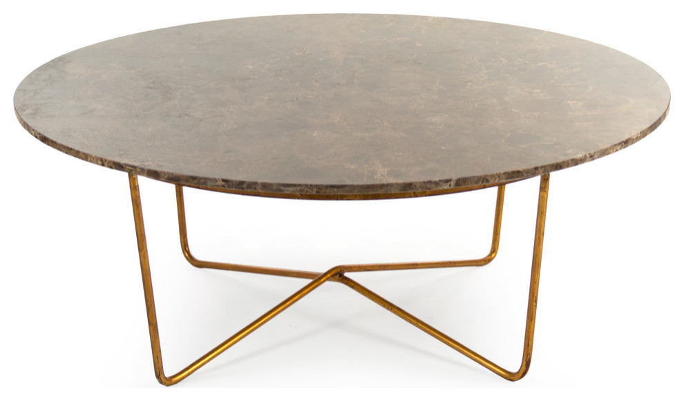 Bayley Coffee Table  Brown Top   Gold Leaf Base   Contemporary   Coffee Tables   by HedgeApple  Houzz