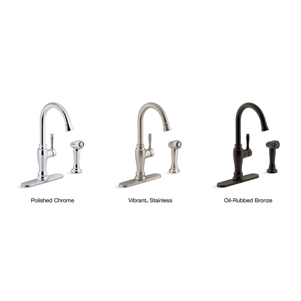 KOHLER Arsdale Single-Handle Standard Kitchen Faucet with Swing Spout and Sidespray in Vibrant Stainless K-R24213-VS