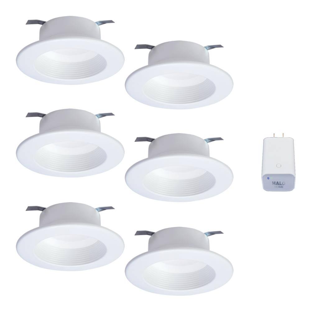 Halo 4in. Tunable CCT Smart Integrated LED Recessed Retrofit Trim (6-Pack) and Bluetooth Internet Access Bridge by HALO Home RL4069HWB1BLE40AWH6PK