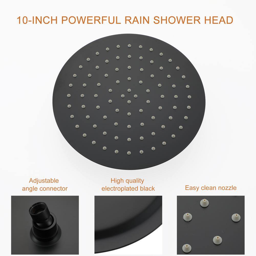 Boyel Living 5-Spray Patterns with 3.2 GPM 10 in. Wall Mount Dual Shower Heads with Rough-In Valve Body and Trim in Matte Black SMD-88040B-10