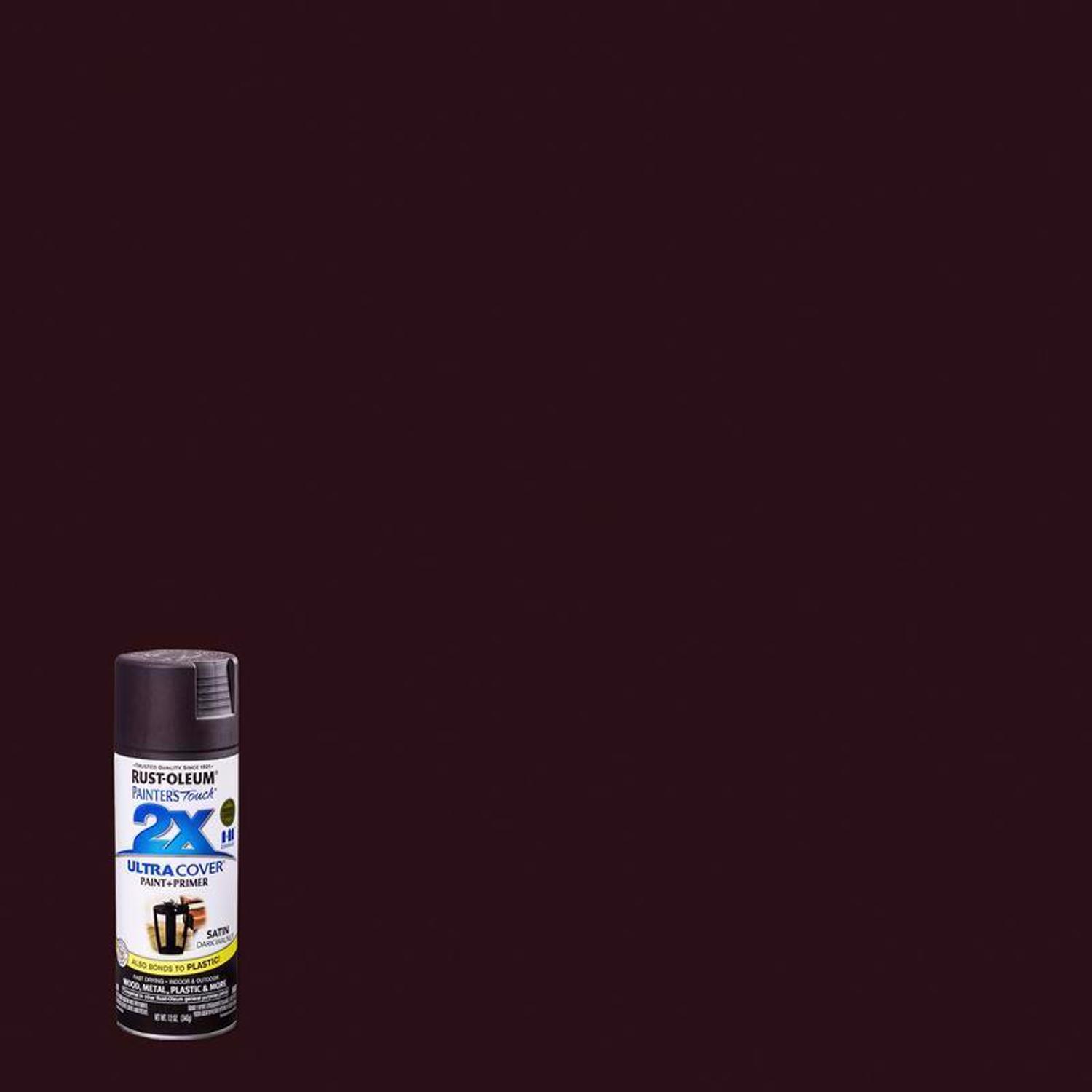 Rust-Oleum Painter\u0027s Touch 2X Ultra Cover Satin Dark Walnut Paint+Primer Spray Paint 12 oz