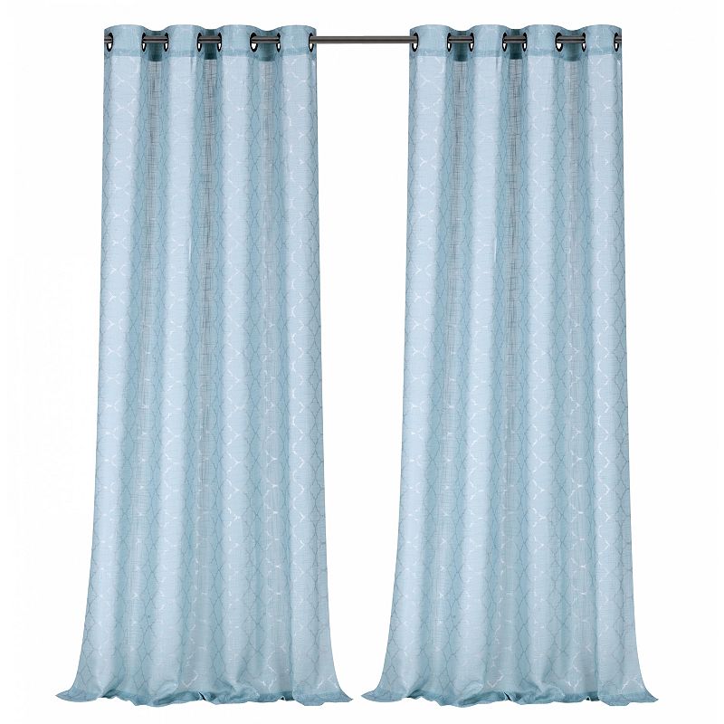 Kate Aurora Living 2 Pack Shabby Metallic Trellis Pastel Sheer Grommet Curtains