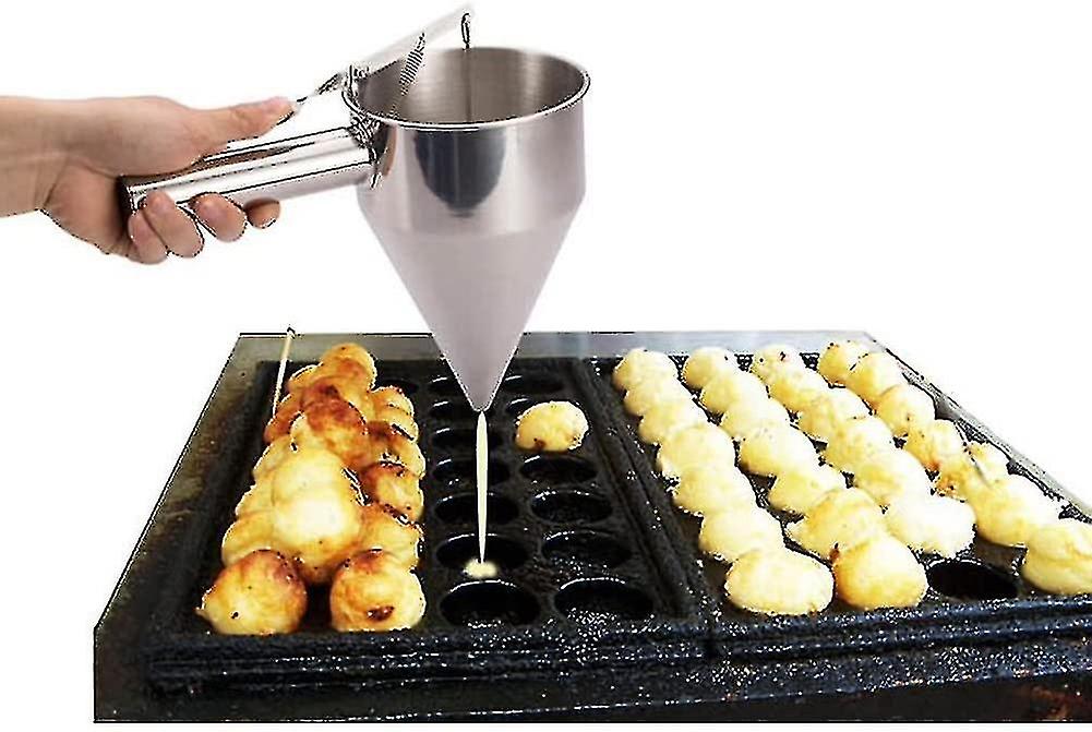 Stainless Steel Funnel With Frame， Pancake Dough Dispenser Octopus Ball Funnel Tools With Frame (sta