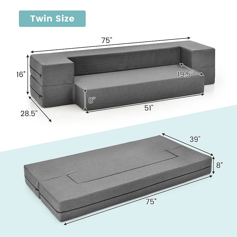 8 Inch Convertible Folding Sofa Bed With Washable Cover-Twin Size