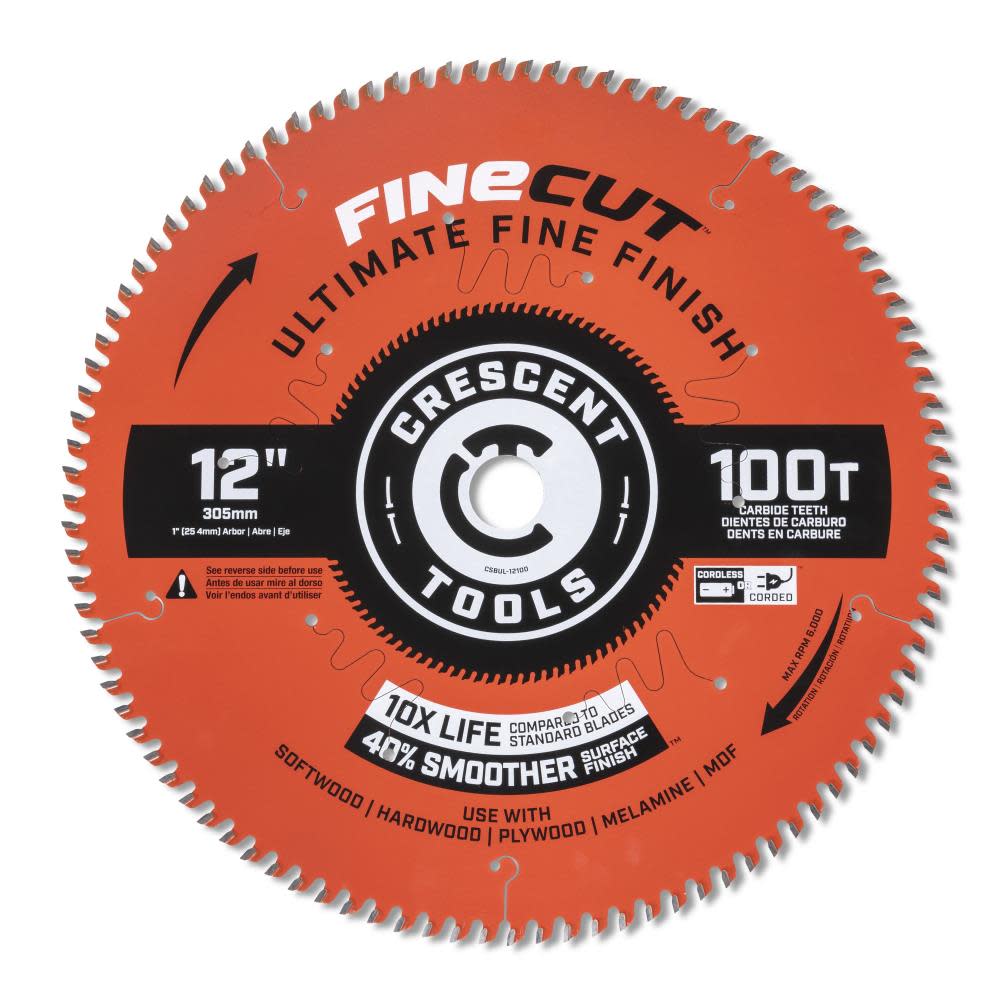 CRESCENT Circular Saw Blade 12 x 100 Tooth Fine Cut Ultimate Finish ;