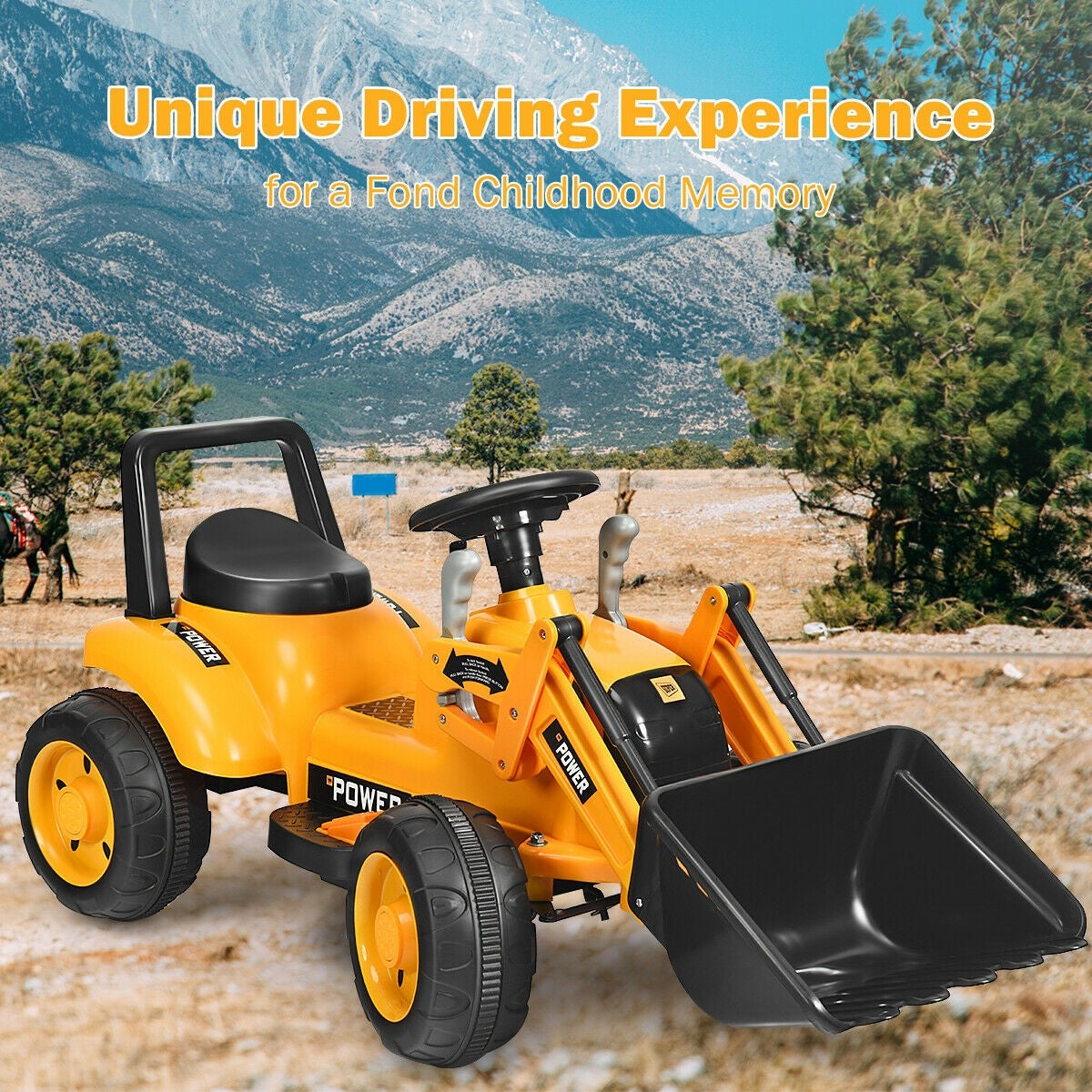 Costzon Kids Ride On Excavator, 6V Battery Powered Construction Tractor w/ Horn, Controllable Digging Bucket