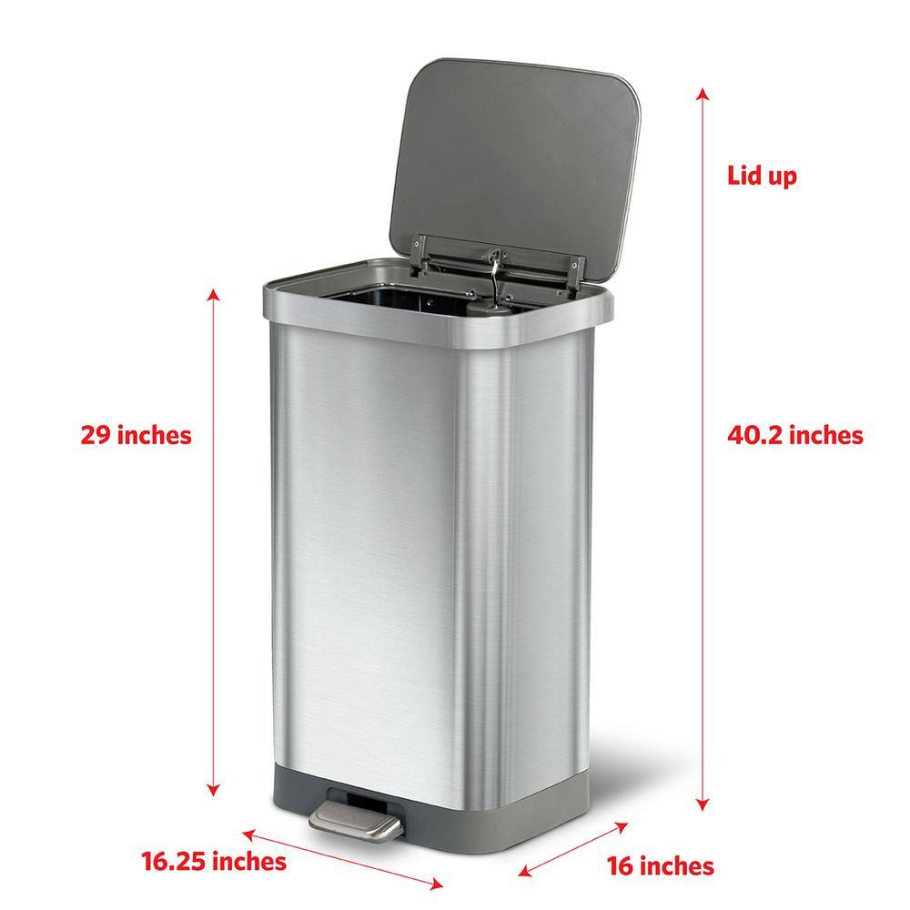 Glad 20 Gal. All Stainless Steel Step-On Large Metal Kitchen Trash Can with Clorox Odor Protection and Soft-Closing Lid GLD-74526