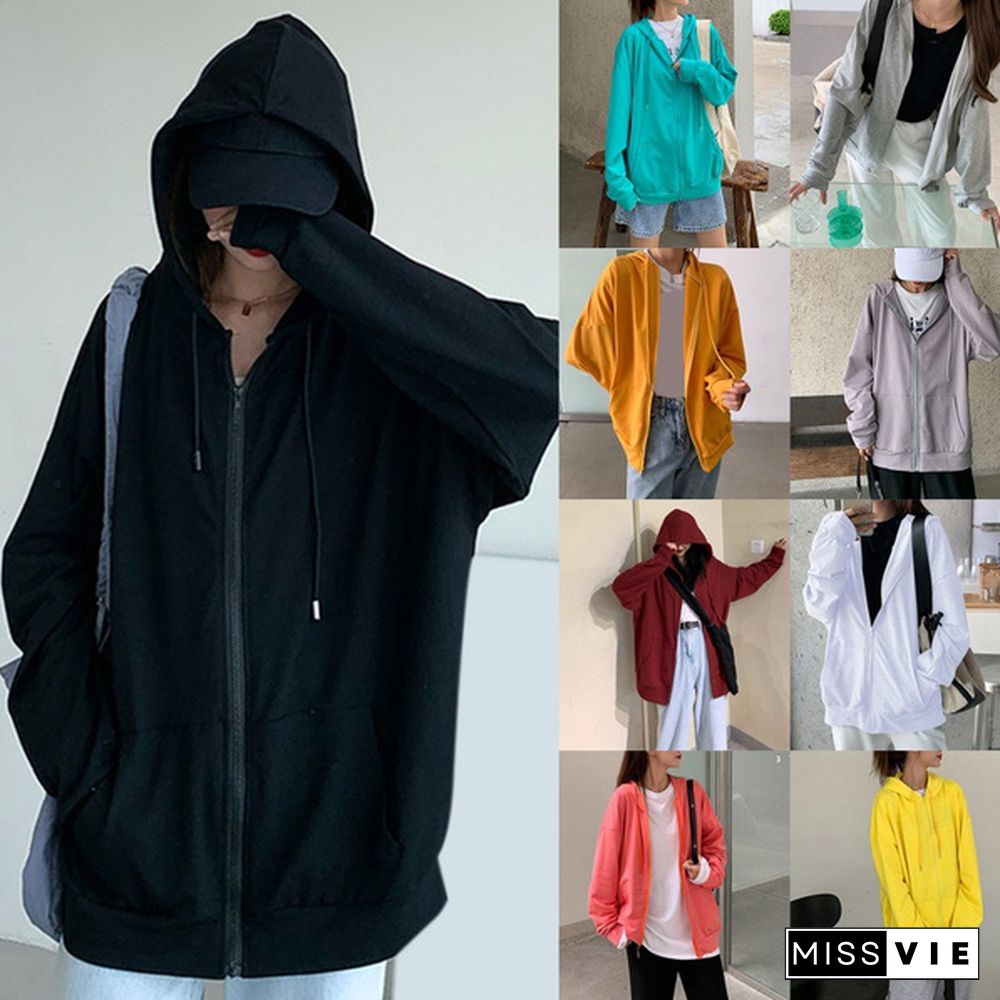 Ladies Fashion Simple Hooded Coats Women Casual Sport Fitness Hoodie Fleece Sweatshirt Zip Jackets