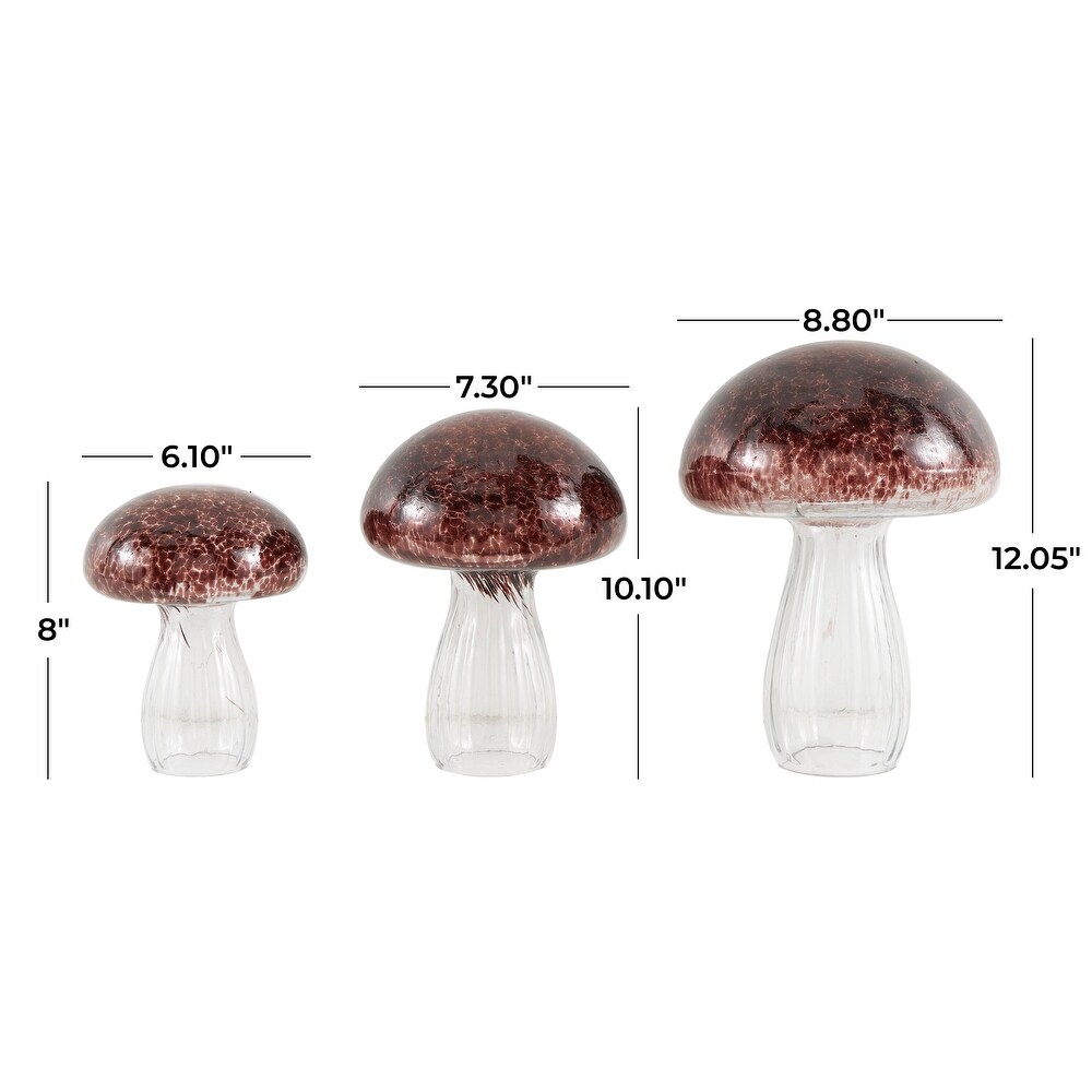 Red Glass Textured Mushroom Sculpture with Clear Stems (Set of 3)