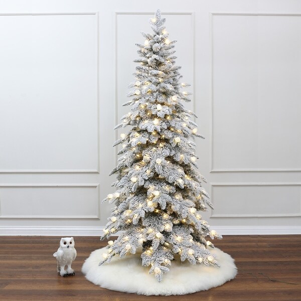 6Ft Prelit Hinged Snow Flocked Artificial Christmas Tree with Adjustable Lights