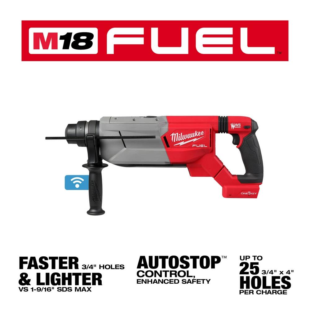 Milwaukee M18 FUEL 1 1/4 SDS Plus D Handle Rotary Hammer with ONE KEY