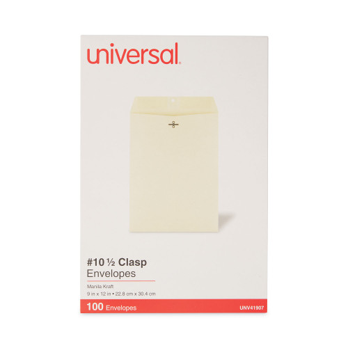 Universal Kraft Clasp Envelope， #10 1/2， Square Flap， Clasp/Gummed Closure， 9 x 12， Brown Kraft， 100/Box (41907)