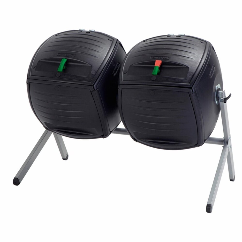 Set of Two 50 Gallon Compost Bin Tumbler Double Rotating Composter   31.25 L x 58.13 W x 43.75 H in.