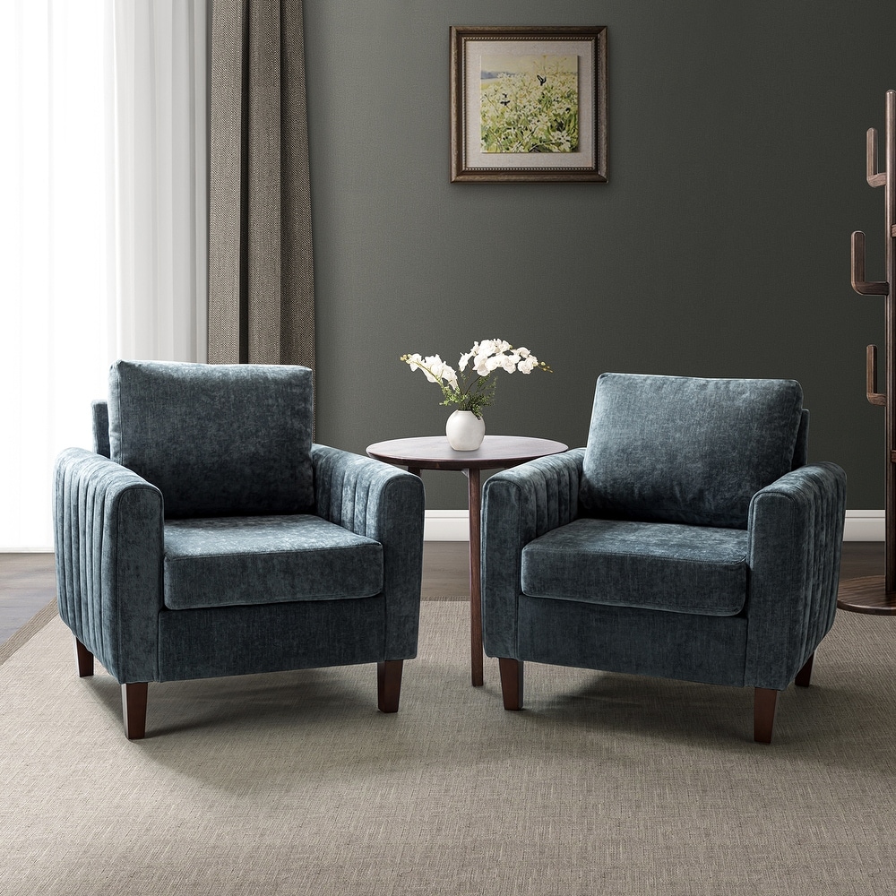 Ganymedes Comfy Accent Club Chair with Wood Base Set of 2 by HULALA HOME