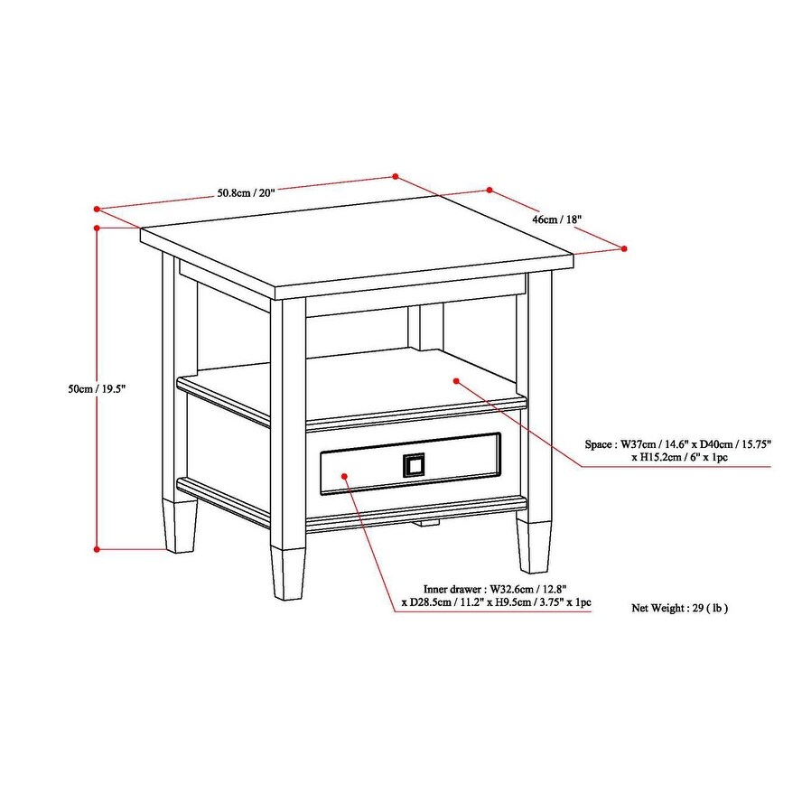 WYNDENHALL Norfolk SOLID WOOD 20 inch Wide Rectangle Transitional End Side Table   20 inch Wide