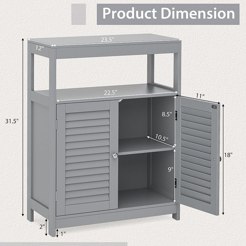 Freestanding Bathroom Floor Cabinet with Double Shutter Doors