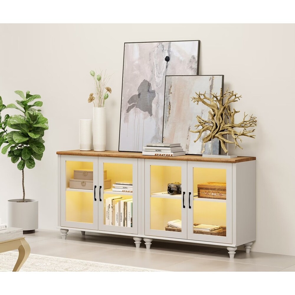 LED TV Stand for 75 Inch TV  2 in 1 TV Console Table TV Cabinet  White   68 Inch