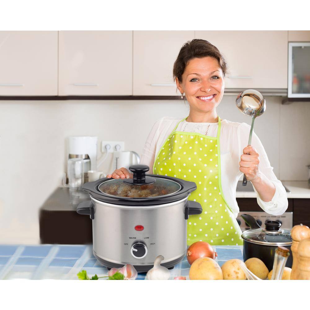 Courant 1.6 qt. Mini Slow Cooker Crock Warm Settings Stainproof Stoneware Pots Stainless Steel MCSC1524ST974