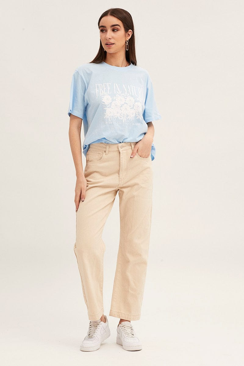 Blue Crew Neck Oversized Graphic T-Shirt