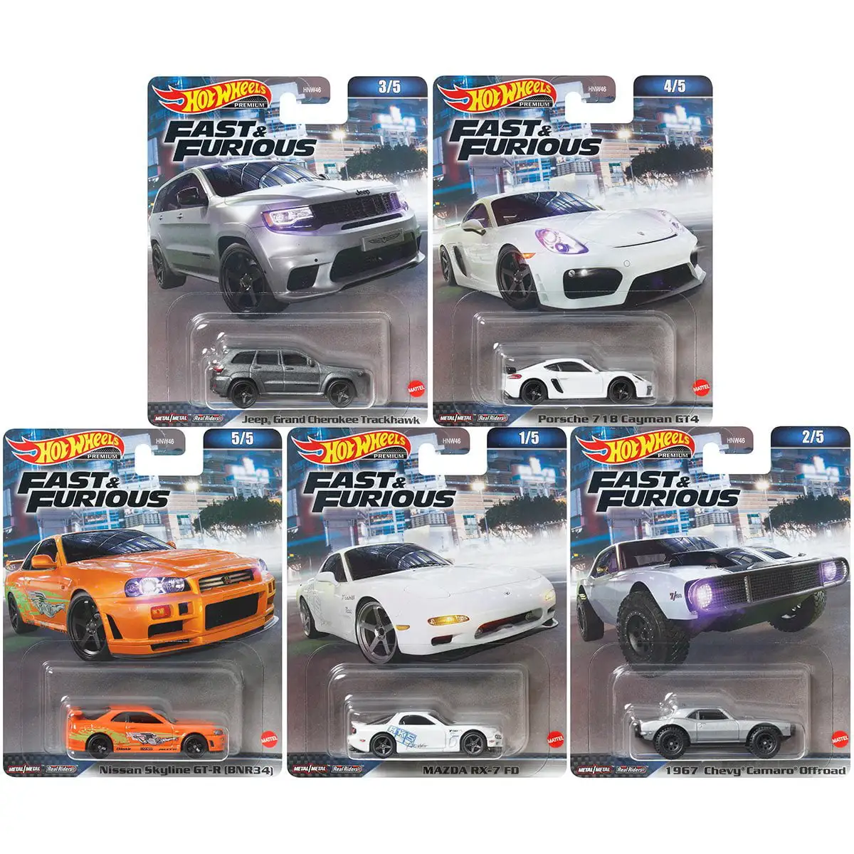 2024 Hot Wheels Fast and Furious Premium Set of 5， 1/64 Diecast Model Cars