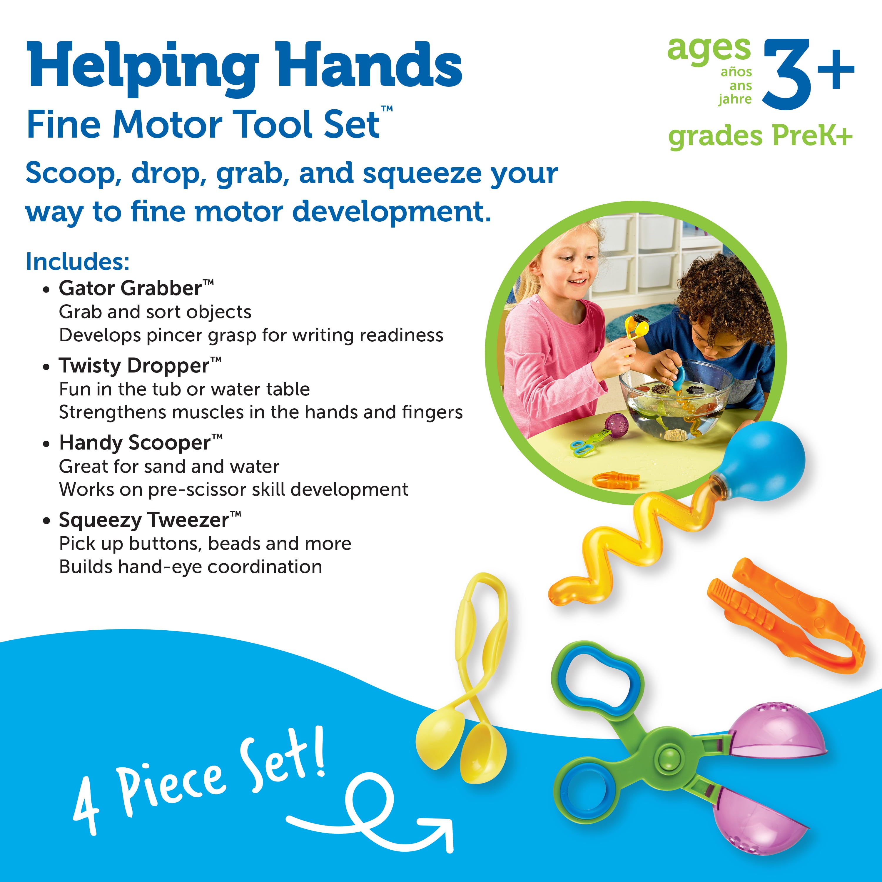 Learning Resources Fine Motor Tool Set - 4 pieces， Toddler Toys for Boys and Girls Age 3+