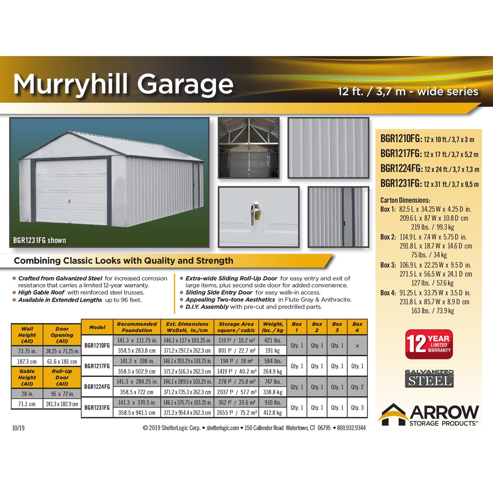 Arrow Murryhill 12 x 24 Garage, Steel Storage Building, Prefab Storage Shed