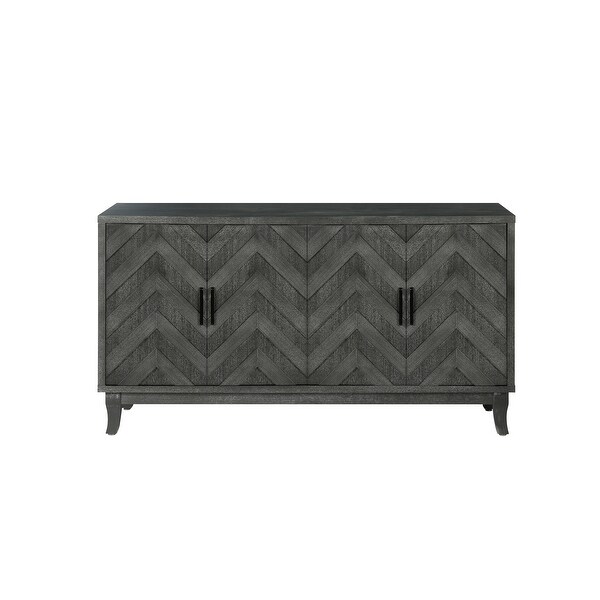 Accent Storage 4 Door Wooden Cabinets，Antique Dark Grey Colour Wood Cabinet Vintage Style Sideboard