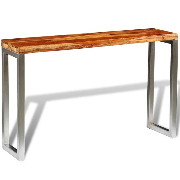 Solid Sheesham Wood Console Table with Steel Leg