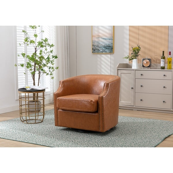 Swivel Chair Living Room Nailheads Accent Chairs， Light Brown