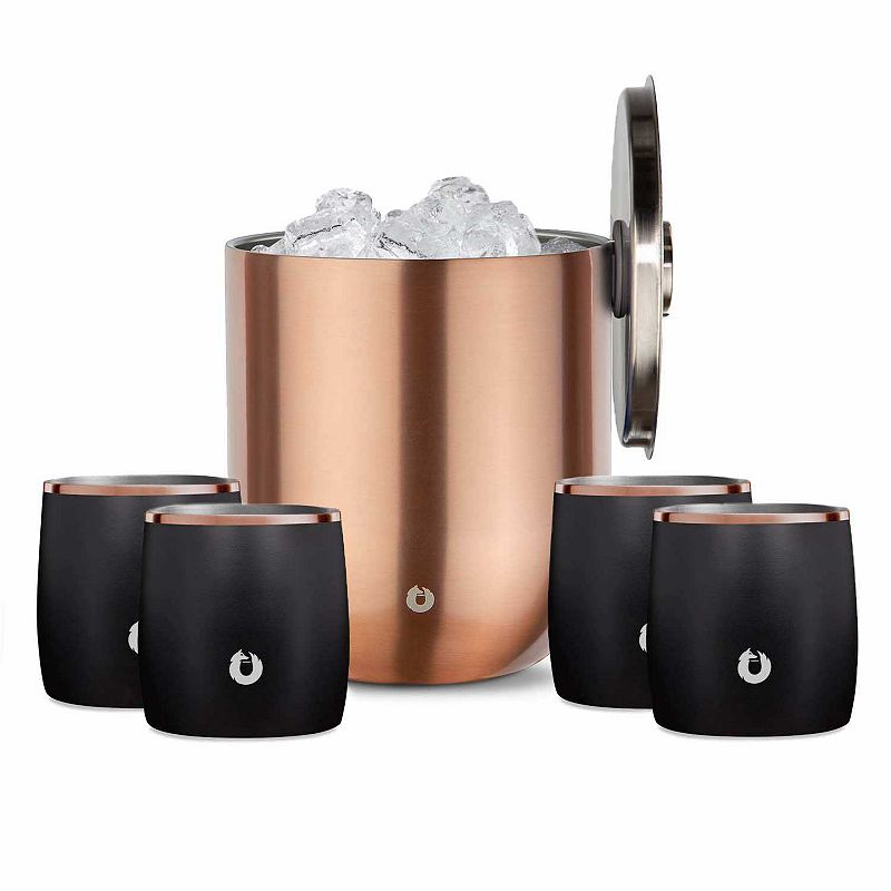 Premium Insulated Stainless Steel Ice Bucket And Rocks Glass Set