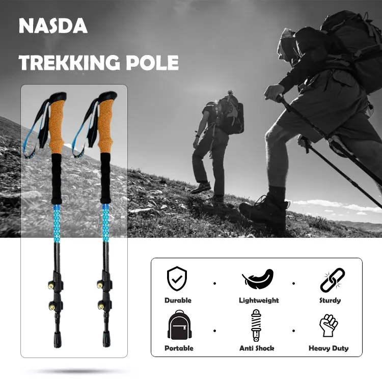 Hot Sale RTS Light 3 sections 3K telescopic tracking hiking stick trekking poles carbon fiber for outdoor camping