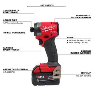 MW M18 FUEL 18V Lithium-Ion Brushless Cordless Combo Kit wM18 FUEL 18-Gauge Brad Nailer  2.0ah Battery 3697-22-2746-20-48-11-1820