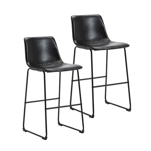 Porthos Home Enva Counter and Bar Stools Set of 2， PU Leather， Iron Sled Legs