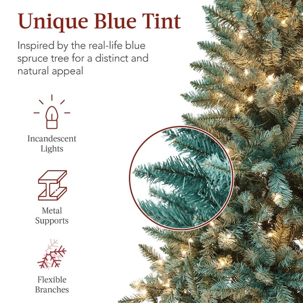 7.5ft PreLit Blue Spruce Christmas Tree，Artificial Full Hinged Decor，Holiday Decoration w/ 420 Warm White Lights，1，384 Tips