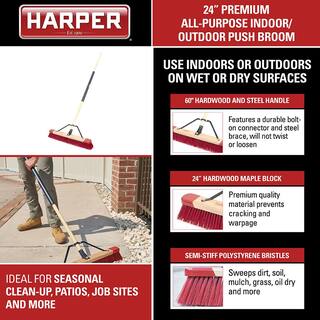 HARPER 24 in. Premium All-Purpose HardwoodSteel Handle Push Broom for Dirt Soil Mulch Grass and Oil Dry 20201041