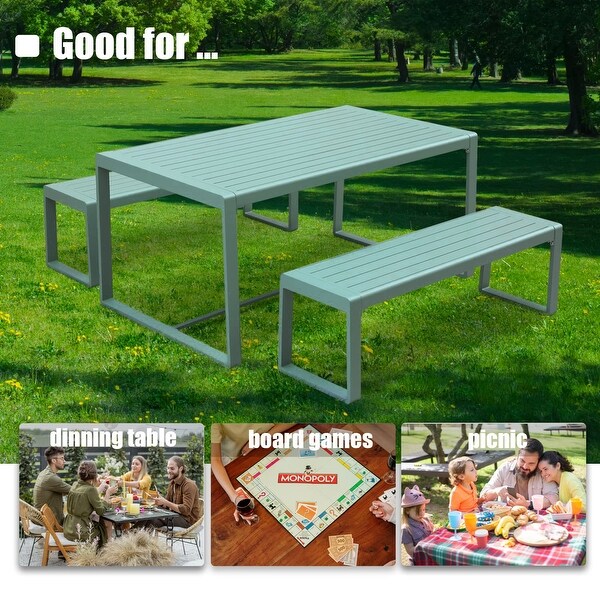 Aoodor Outdoor 3Piece Aluminum Picnic Table Set，Rectangular Patio Dining Table with Benches