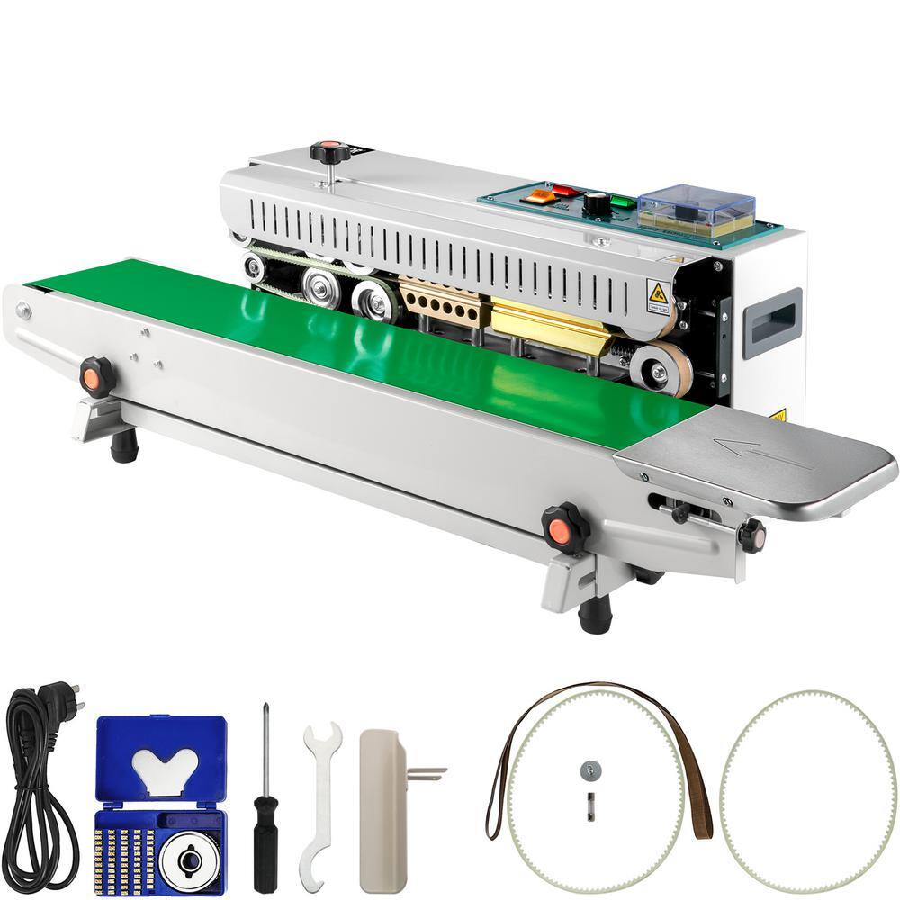 VEVOR Continuous Band Sealer Stepless Speed Adjusting Auto Horizontal Food Vacuum Sealer Machine for PVC Bags Silver FKJFR900WSBM00001V1