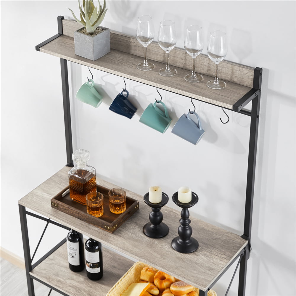 SmileMart 4-Tier Bakers Rack Kitchen Storage Shelf with S-Hooks， Gray