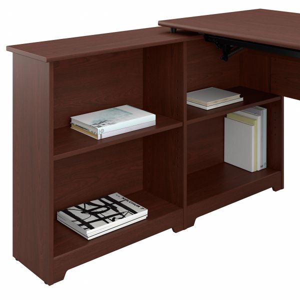 Bush Furniture Cabot 52W 3 Position Sit to Stand Corner Bookshelf Desk in Harvest Cherry