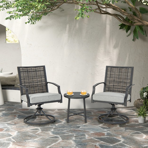 Costway 3 Pcs Patio Swivel Chair Set Coffee Table Wicker Cushioned Seat Balcony Porch