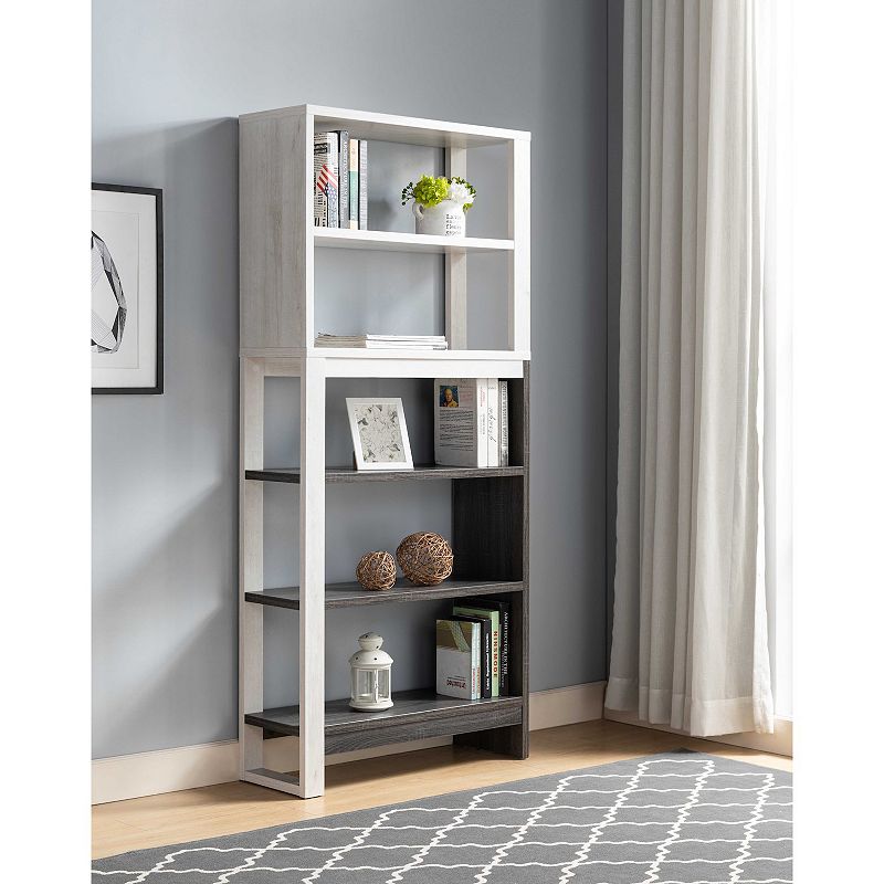 FC Design White Oak and Distressed Grey Bookcase with 5 Shelves