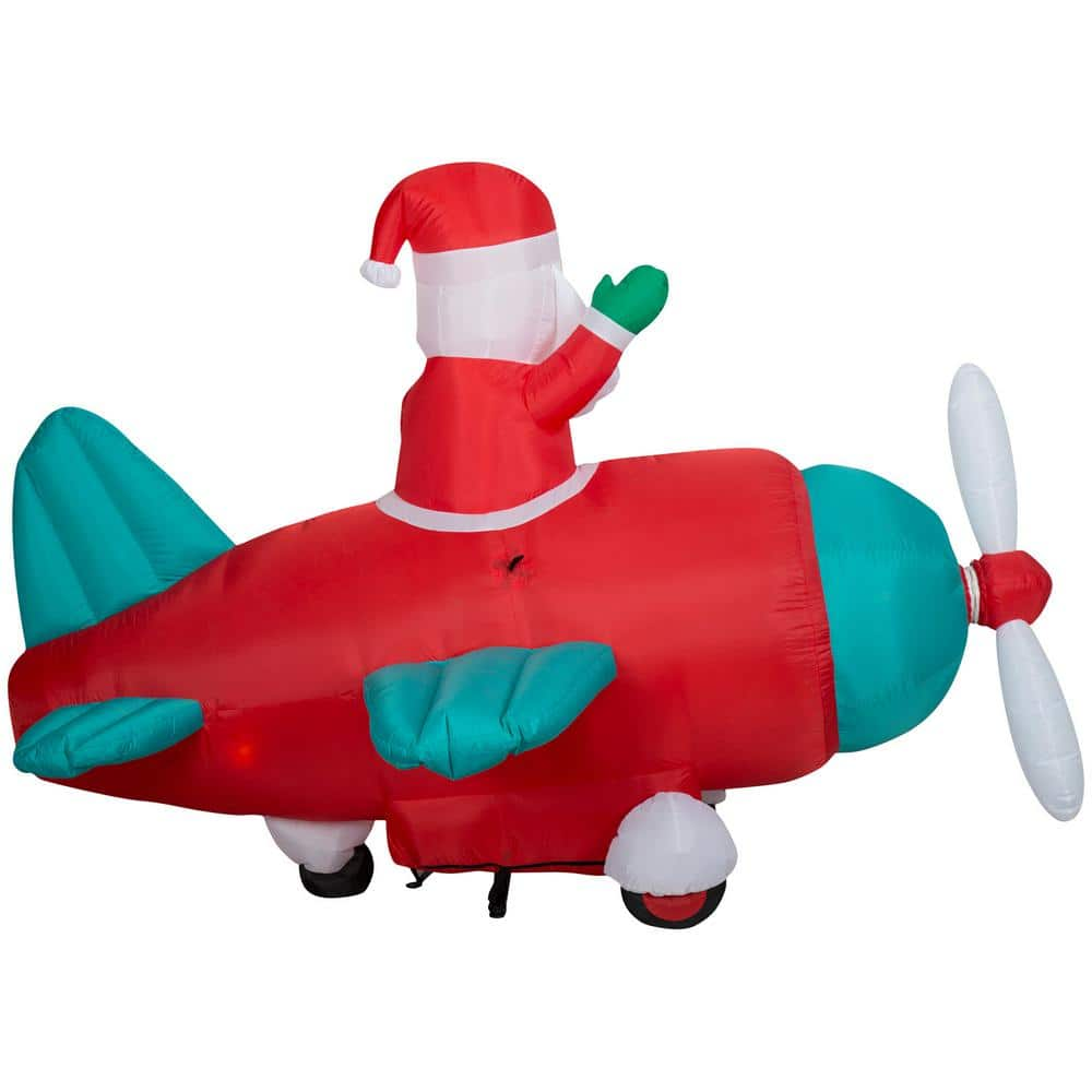 5 ft. Tall x 7 ft. W Christmas Inflatable Animated Airblown-Santa in Vintage Plane Scene G-882498