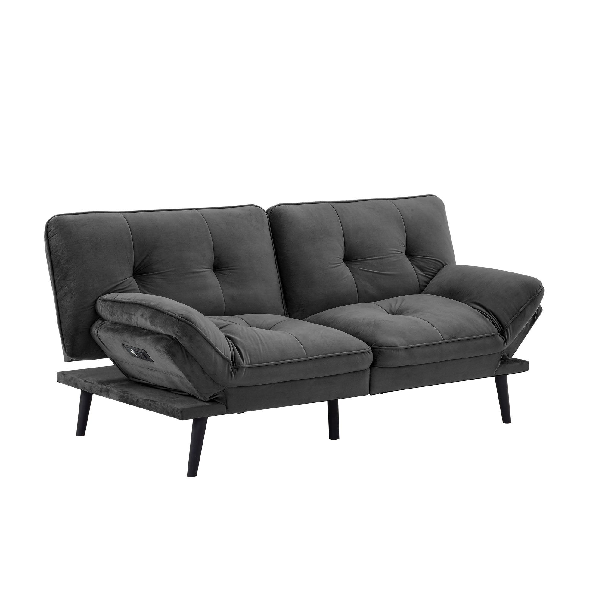 Serta Forrester Futon Sofa with Power Outlet and USB Ports, Slate Gray Fabric