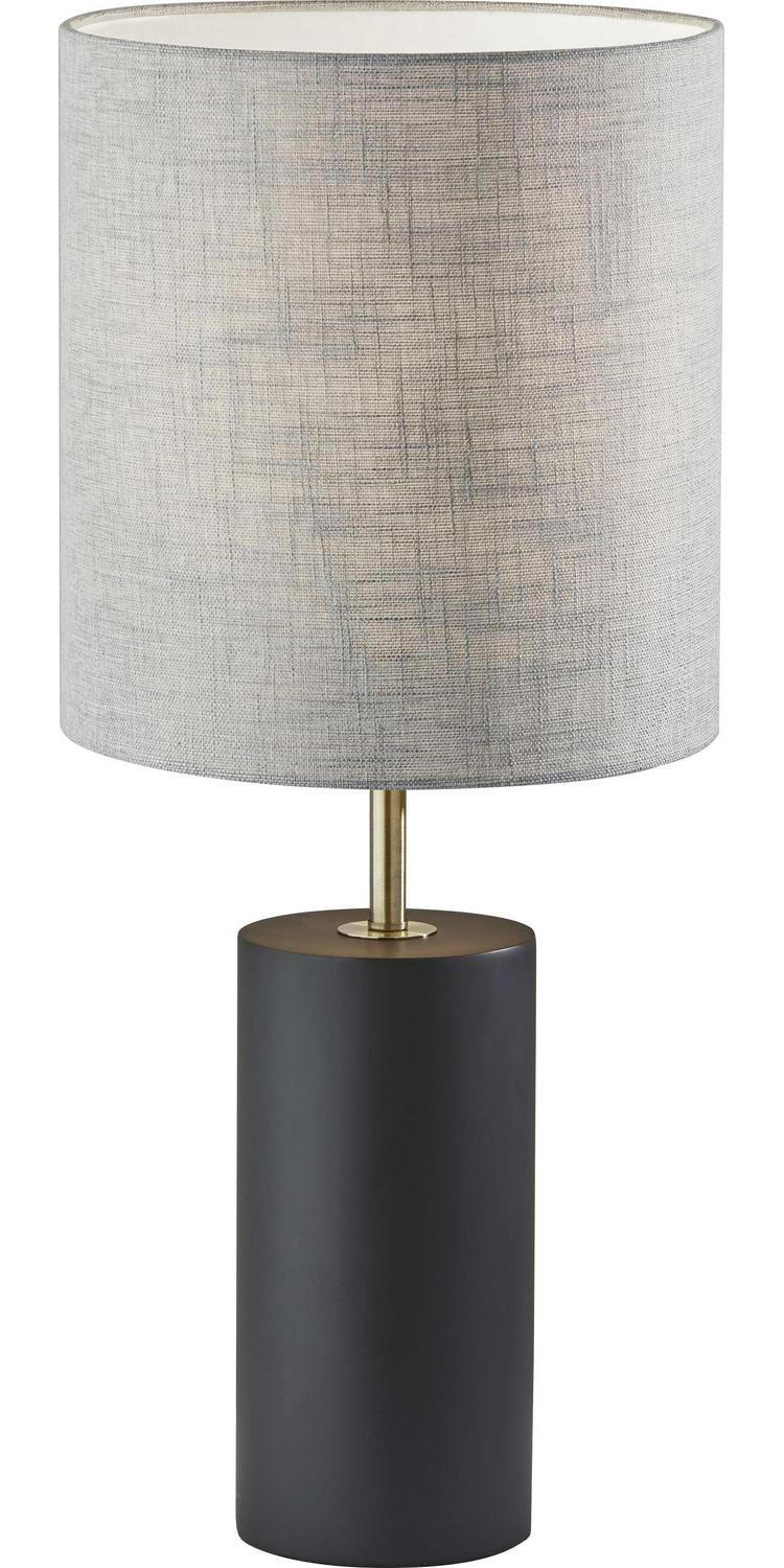 Adesso Dean Table Lamp， Black Poplar Wood with Antique Brass Accent