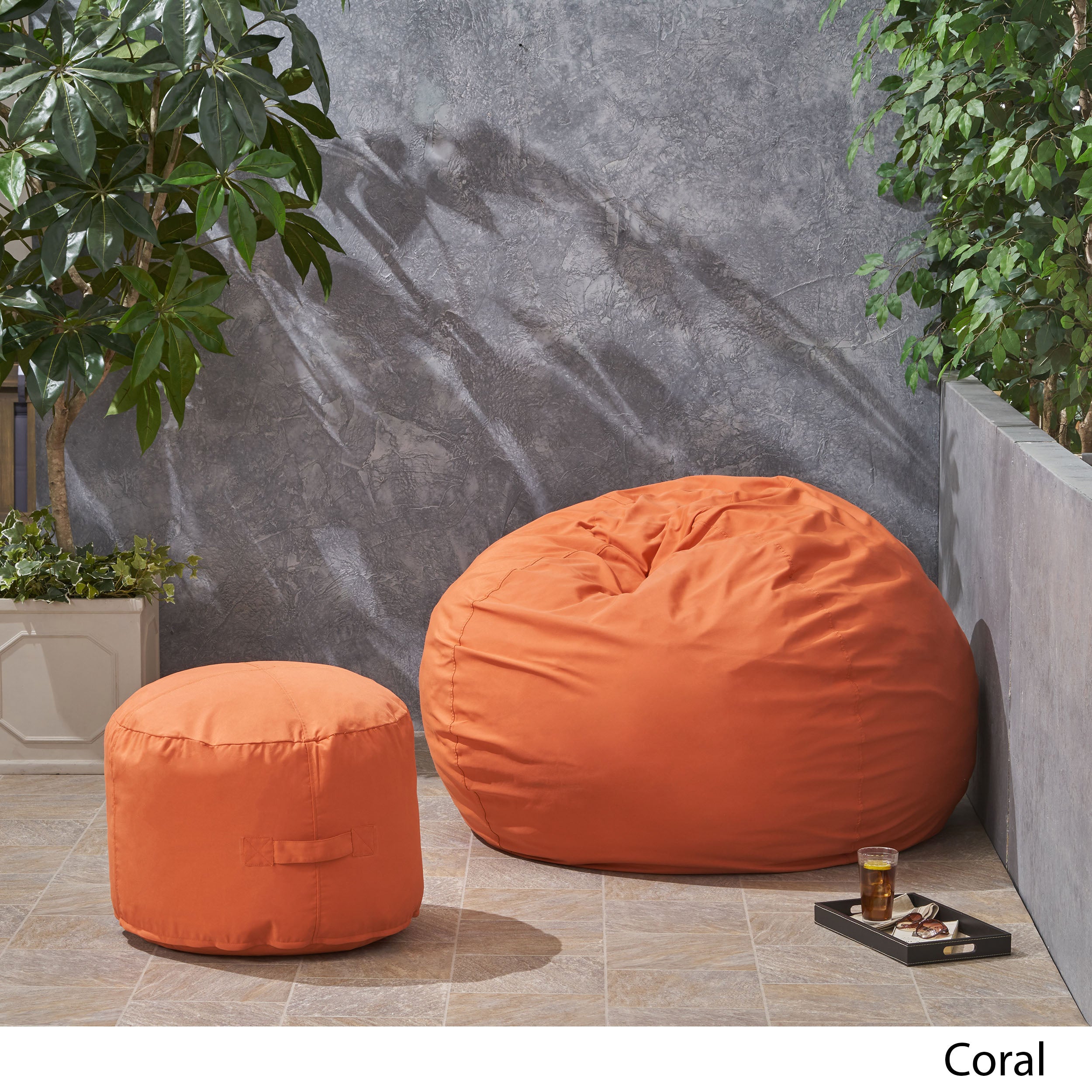 Cavalia Bay Outdoor Water Resistant 4.5 Bean Bag and 2 Ottoman Pouf Set