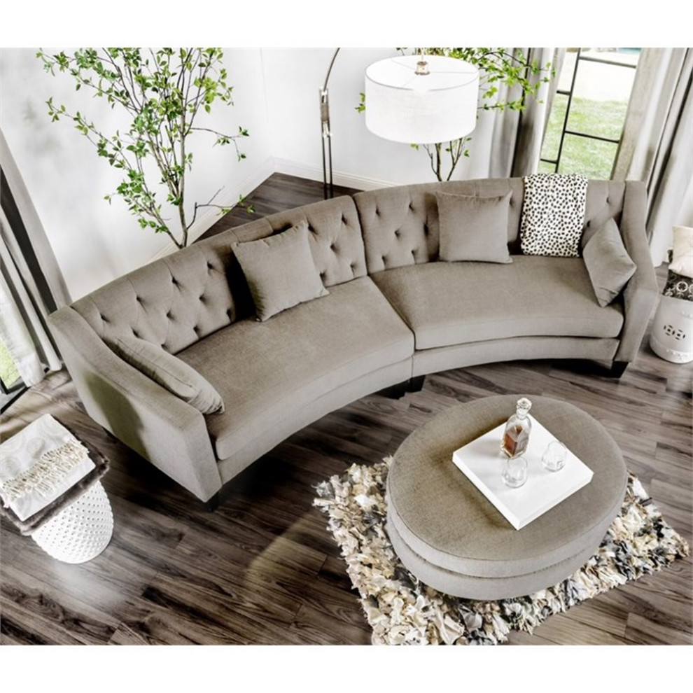 Bowery Hill Contemporary Soft Linen Fabric Sectional in Warm Gray   Transitional   Sectional Sofas   by Homesquare  Houzz