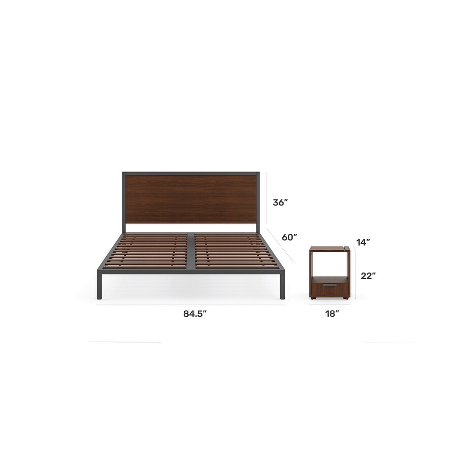 Homestyles 2 Piece Merge Brown Wood Queen Bed with Nightstand Set