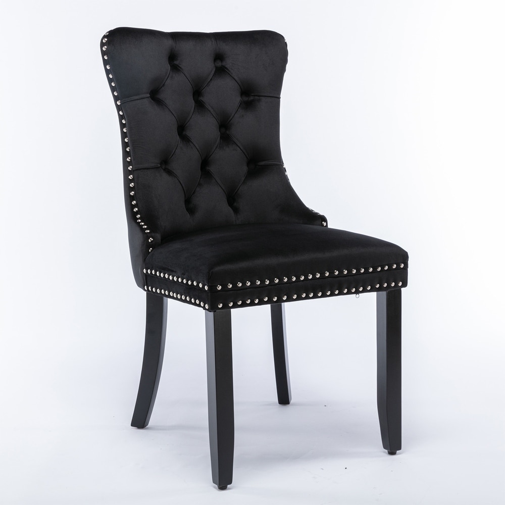 2 Piece Luxury Tufted Velvet Dining Chairs with Wood Legs   Nailhead Trim